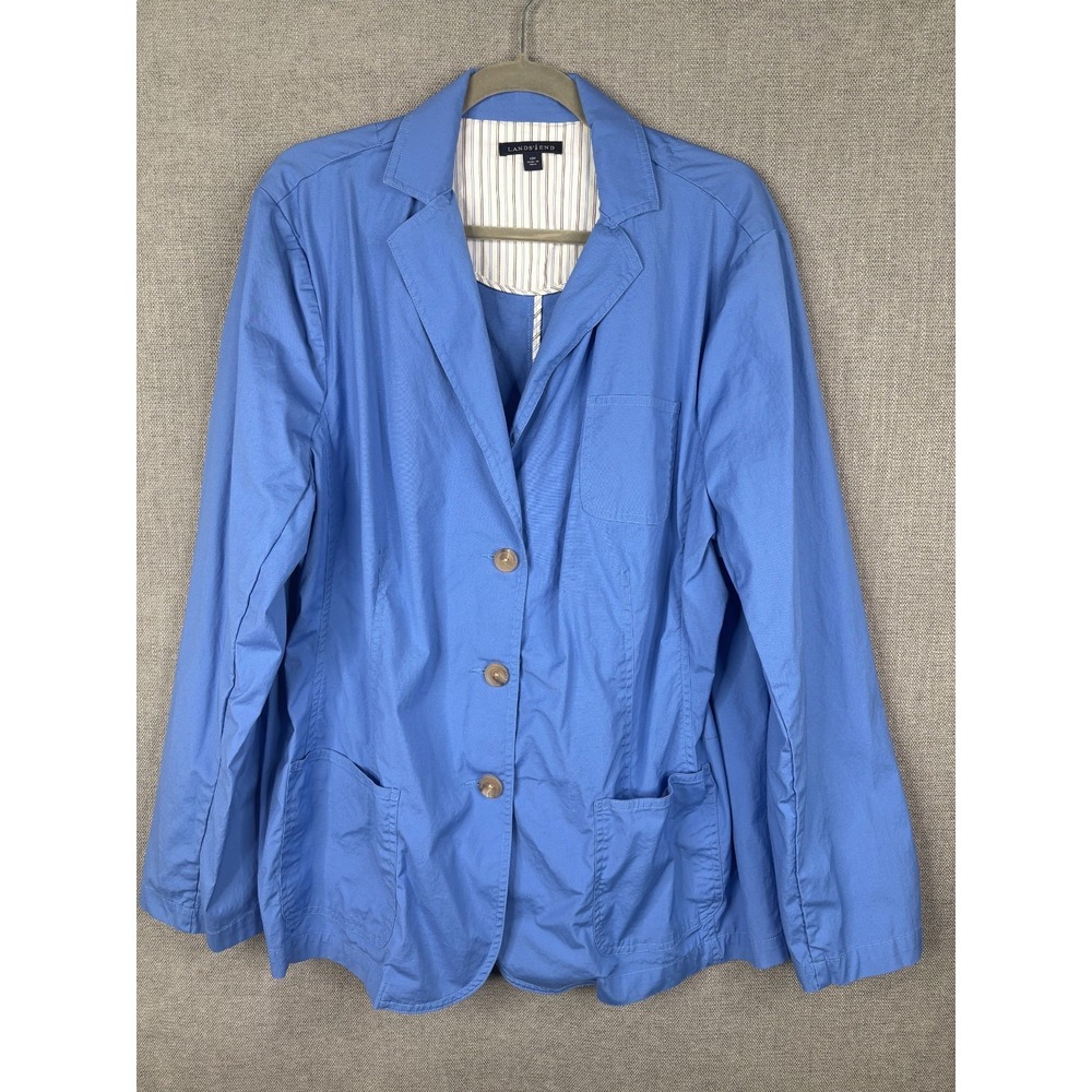 Lands End Jacket Women 22 W Blue Three Button Blazer Pockets Casual Coastal Work